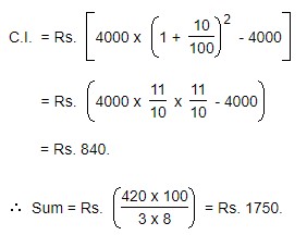 Compound Interest - General Questions 1 The sum placed on simple interest is