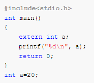 Declarations and Initialization - General Questions 6 In the following program where is the variable a getting defined and where it is getting declared